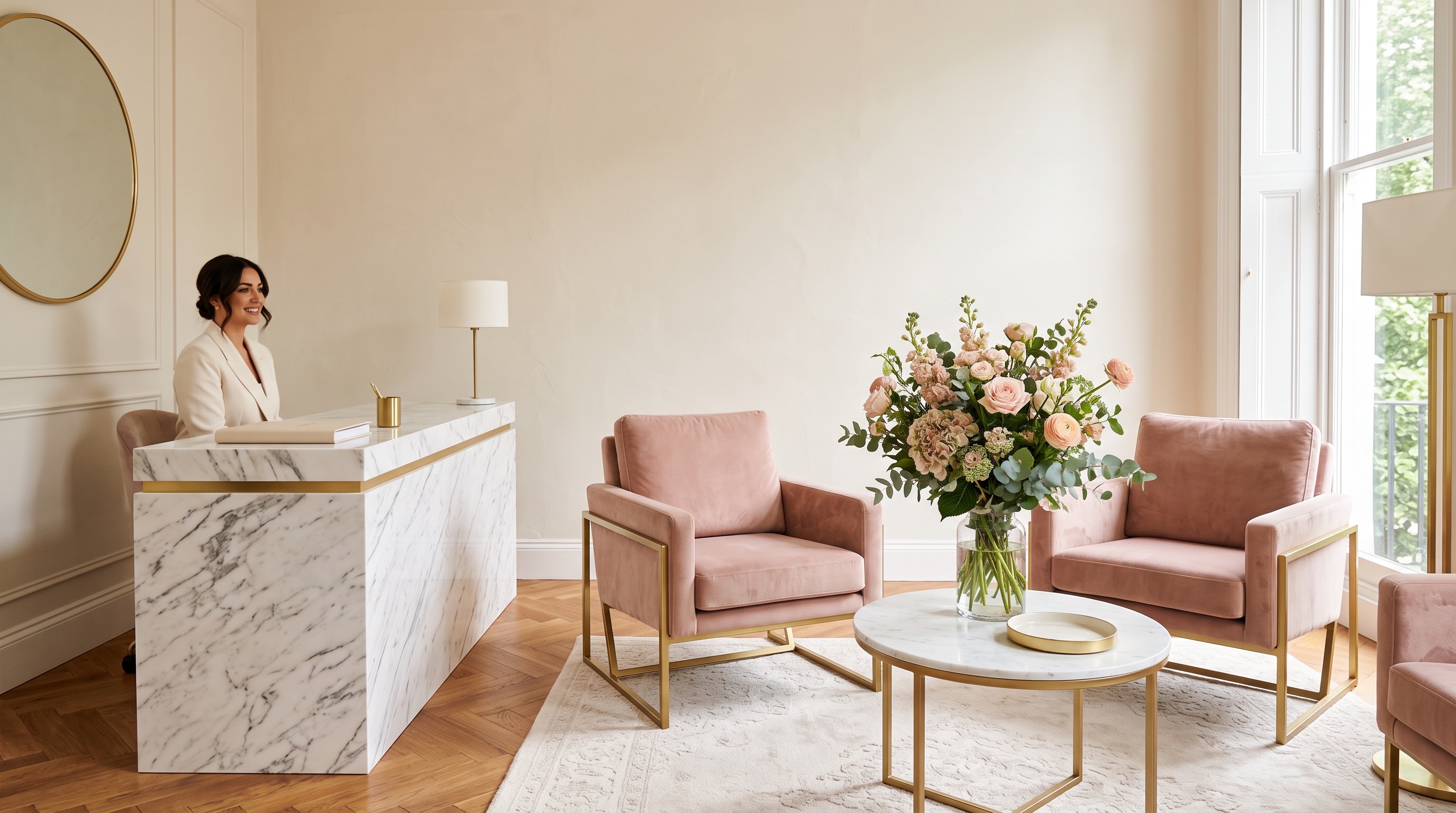 The reception lounge at Luxe Salon & Spa